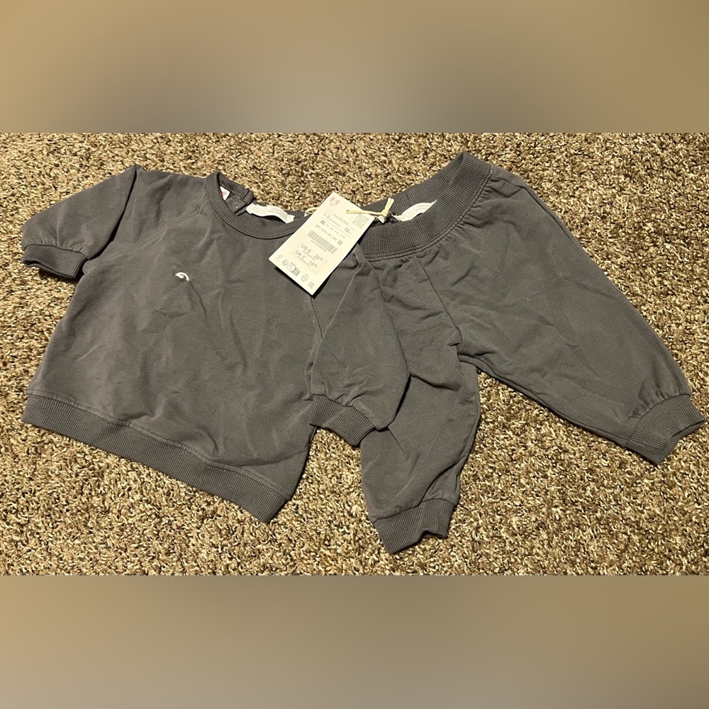 Zara Kids Matching Set in Gray 1-3 months